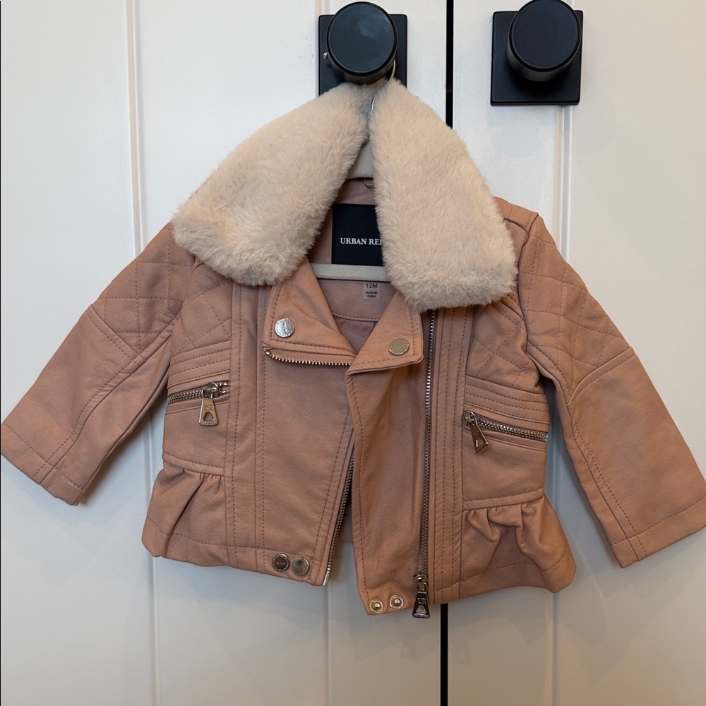 Urban Republic Blush Pink Faux Leather Jacket with Plush Collar